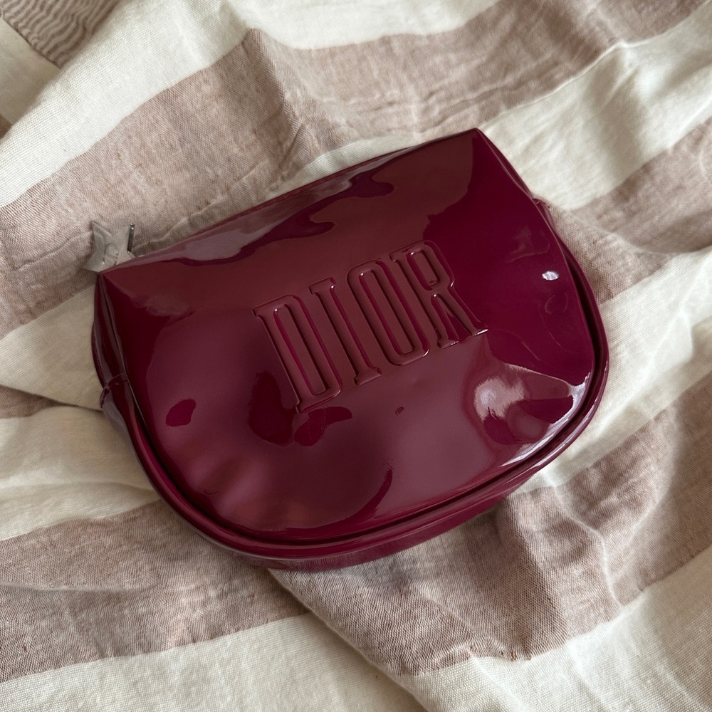 DIOR Glossy Burgundy Cosmetic Bag Star Charm Pouch Limited Edition